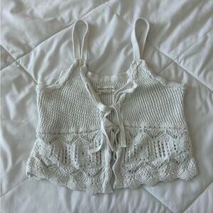 Aeropostal Crochet White Lace-Up Knit Top